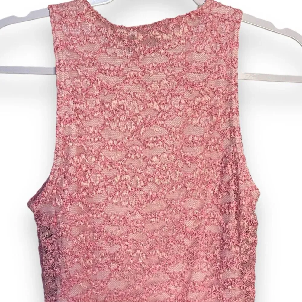 HeartSoul Tank Top Women's Medium Pink Floral Lace VTG Casual Lined Barbiecore